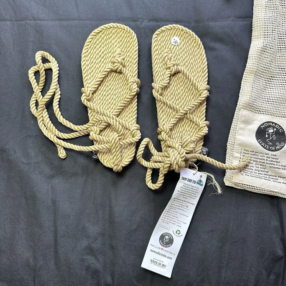 NWT Nomadic State Of Mind Romano Rope Sandals. Camel. Size 36/6. Boho. Hippie.
